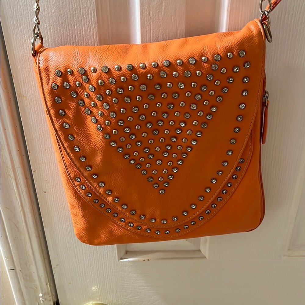 Orange Studded Shoulder Bag
